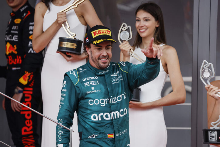 Fernando Alonso, Aston Martin F1 Team, 2nd position, on the podium