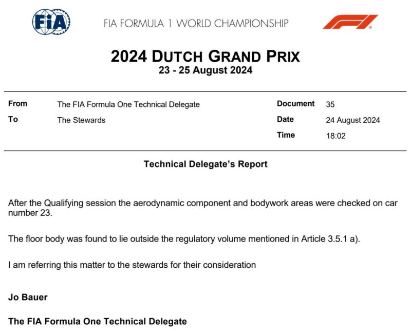 albon dyskwalifikacja f1