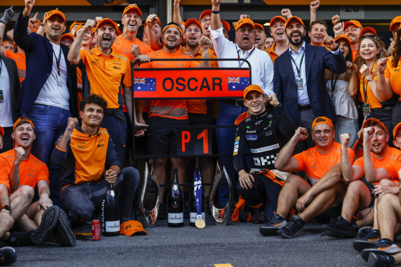 The McLaren team celebrate the race win of Oscar Piastri, McLaren F1 Team