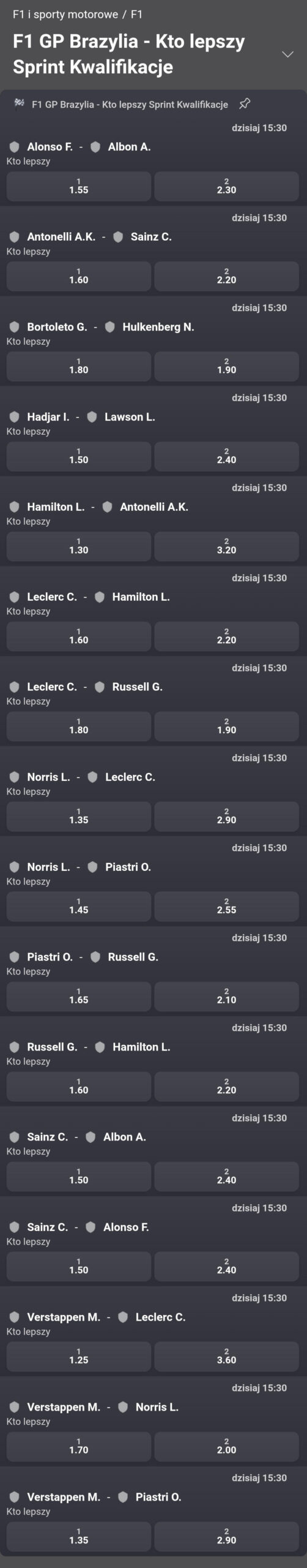 kursy GP Brazylii jeden na jeden